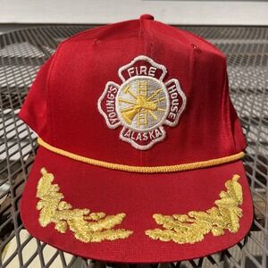 Vintage Young's Fire House Alaska Hat‎ Red Firefighter Cap SnapBack Made In USA
